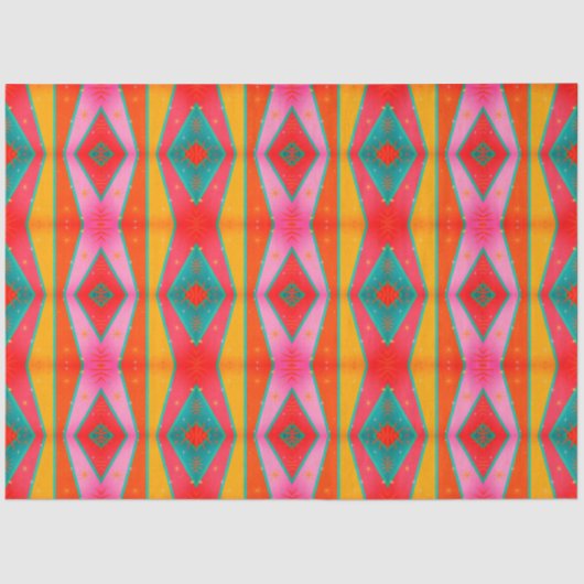 Papier Mousseline Pop Motif diamant rose orange bleu jaune (Recto)