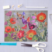 Papier Mousseline POPIES AVEC STRIPES NOIRES Papier Tissu (Artisanat)