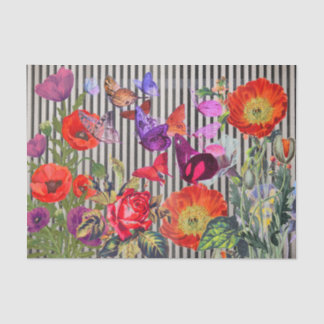 Papier Mousseline POPIES AVEC STRIPES NOIRES Papier Tissu