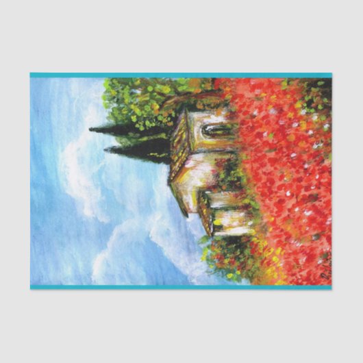 PAPIER MOUSSELINE POPIES DANS LE PAYSAGE TOSCANE (Recto)