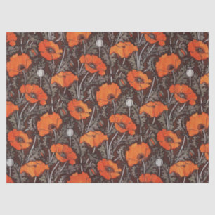Papier Mousseline POPIES ROUGES EN FLEAU DE Pavot BLANC NOIR