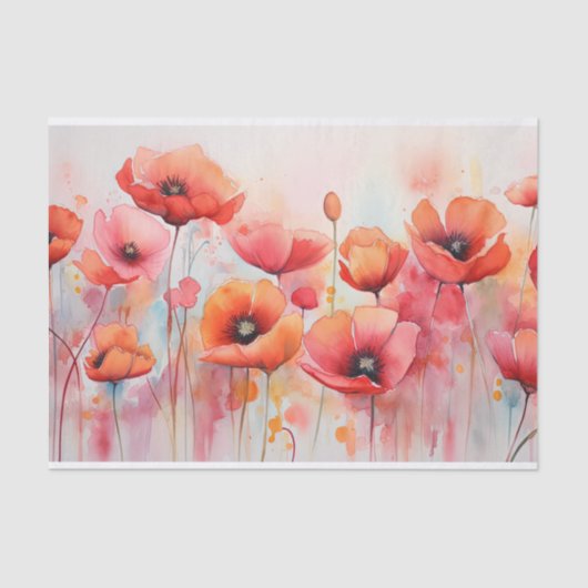 Papier Mousseline Poppies d'aquarelle rouge dans un champ (Recto)