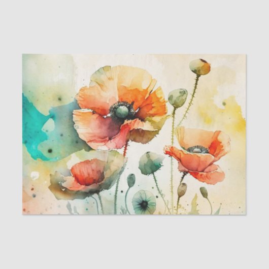 Papier Mousseline POPPIES papier découpage floral (Recto)