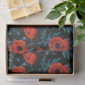 Papier Mousseline Poppies, rouge et bleu sur noir (Cadeau)