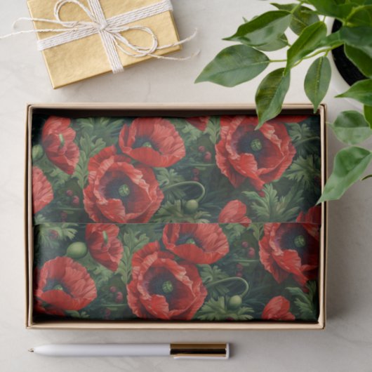Papier Mousseline Poppies rouges (Cadeau)