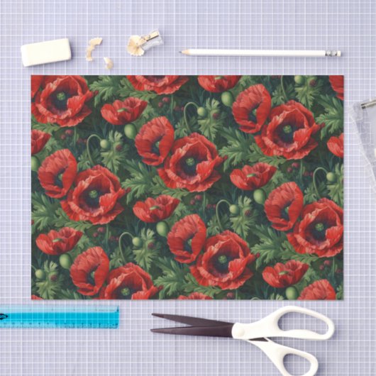 Papier Mousseline Poppies rouges (Artisanat)