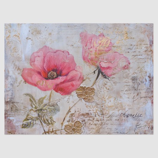 Papier Mousseline Poppies Vintages et jolies roses (Recto)