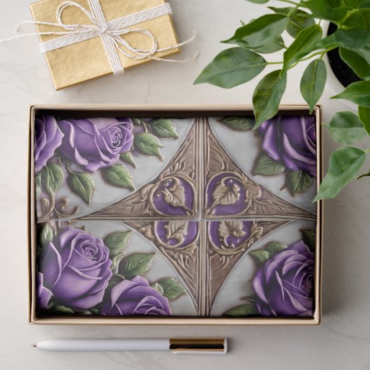 Papier Mousseline Populaire violet Roses belle collection (Cadeau)