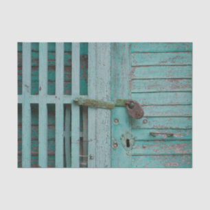 Papier Mousseline Porte Turquoise patinée