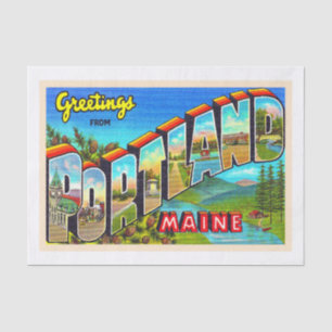 Papier Mousseline Portland Maine ME Vintage Grande Lettre Carte post