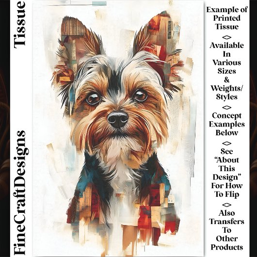Papier Mousseline Portrait Abstrait Yorkie Chien DA8 Découpage