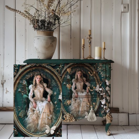 Papier Mousseline Portrait Art Edwardian Era Emerald Green