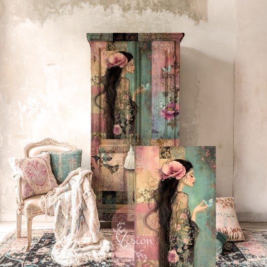 Papier Mousseline Portrait capricieux d'esprit libre, patchwork et f