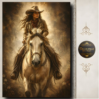 Papier Mousseline Portrait d'art de cowgirl occidentale chevauchant