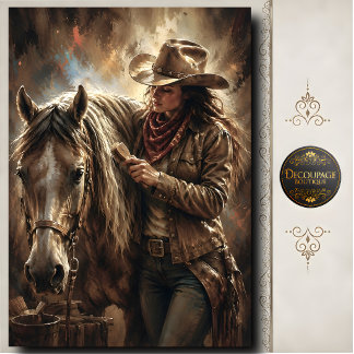 Papier Mousseline Portrait d'art occidental de cowgirl brossant son