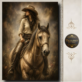 Papier Mousseline Portrait d'art occidental de cowgirl chevauchant u