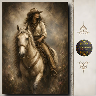 Papier Mousseline Portrait d'art western de cowgirl chevauchant un c
