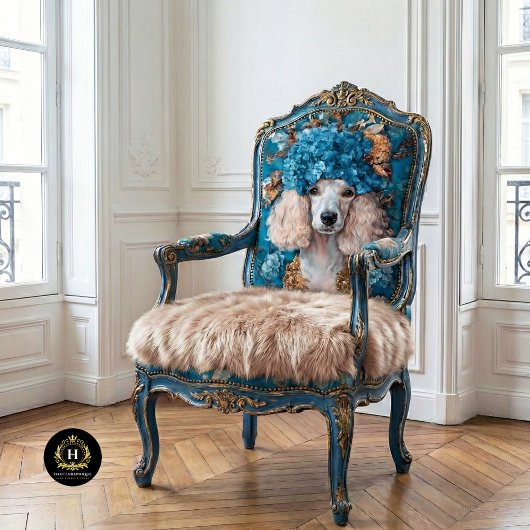 Papier Mousseline Portrait de caniche bleu Hydrangea Découpage