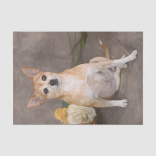 Papier Mousseline Portrait de compagnie d'art floral de chien Chihua