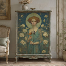 Portrait de Dame aux Nymphéas de Style Art Nouveau