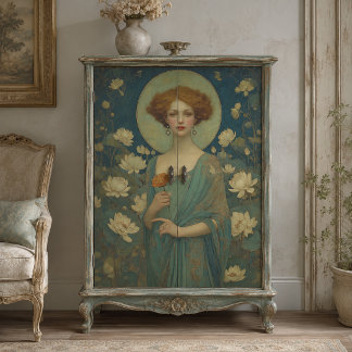 Papier Mousseline Portrait de Dame aux Nymphéas de Style Art Nouveau