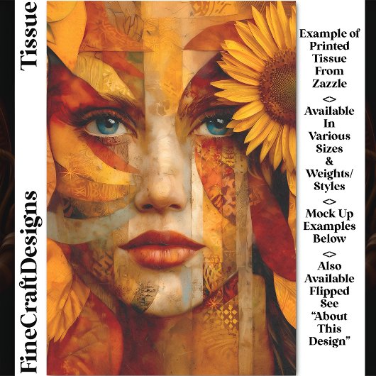 Papier Mousseline Portrait de femme avec tournesol DS8R Decoupage