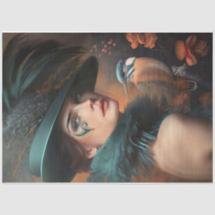 Papier Mousseline Portrait de femme élégante au visage et au chapeau
