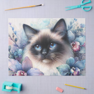 Papier Mousseline Portrait de fleurs d'orchidée de chat siamois