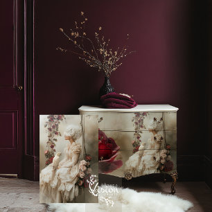 Papier Mousseline Portrait de Marie Antoinette Oiseau & Rose Florale