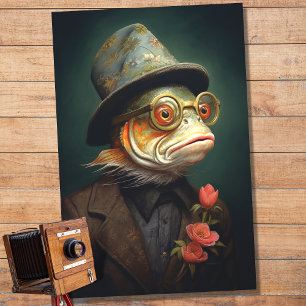 Papier Mousseline Portrait de poisson en costume et Casquette 1 Papi