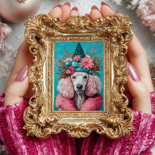 Papier Mousseline Portrait de Poodle français rose de Noël en découp