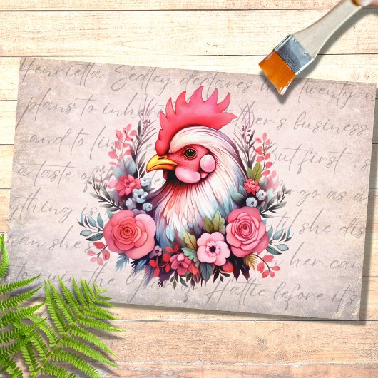 Papier Mousseline Portrait de poulet en fleurs 1 Papier de découpage