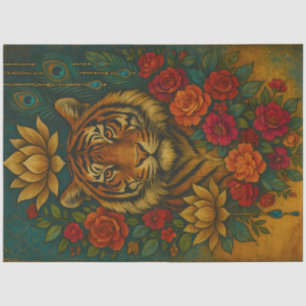 Papier Mousseline Portrait de Tigre Floral – Découpage Animal Botani