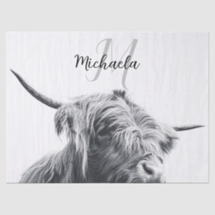 Papier Mousseline Portrait de vache Highland premier monogramme noir