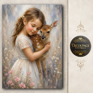 Papier Mousseline Portrait découpage de fille et faon