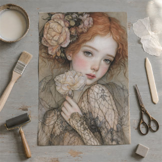 Papier Mousseline Portrait découpé floral roux romantique