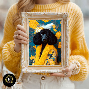 Papier Mousseline Portrait découpé Poodle noir au standard jaune