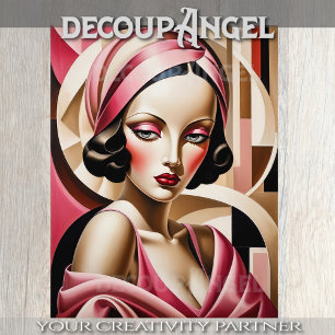 Papier Mousseline Portrait en Art Déco - Rose - Découpage -