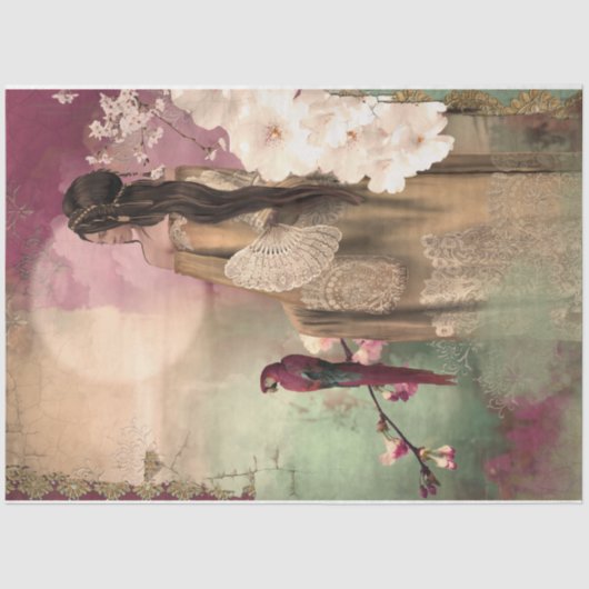 Papier Mousseline Portrait Femme et perroquet Art coloré (Recto)