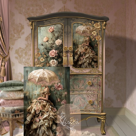 Papier Mousseline Portrait & Fleurs de Romance Rococo Rose
