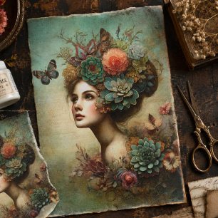 Papier Mousseline Portrait floral victorien Antique Découpage rustiq