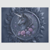 Papier Mousseline Portrait Unicorne foncé dans un cadre rond (Recto)