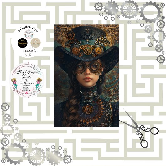 Papier Mousseline Portrait Victorian Steampunk Andrea Découpage