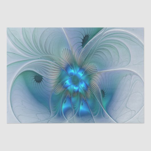 Papier Mousseline Position, Abstrait bleu turquoise fractal (Recto)