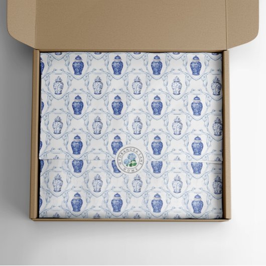 Papier Mousseline Pot à gingembre bleu et blanc de style chinoiserie