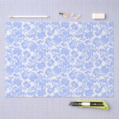 Papier Mousseline Poudre bleu et blanc Damas florales (Artisanat)