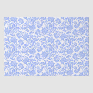 Papier Mousseline Poudre bleu et blanc Damas florales