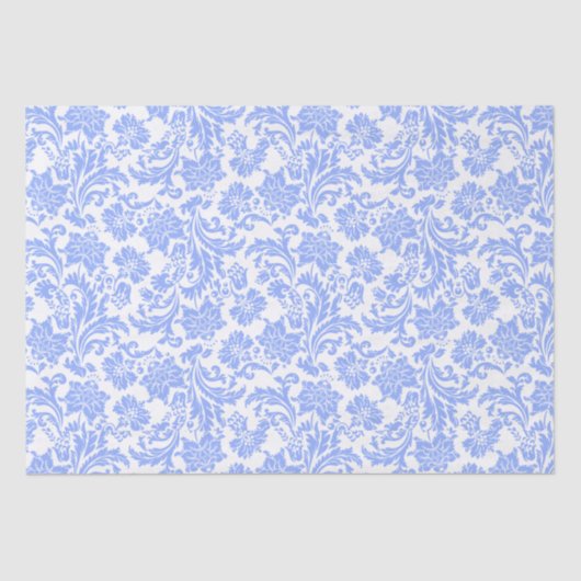 Papier Mousseline Poudre bleu et blanc Damas florales (Recto)
