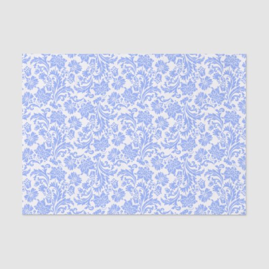 Papier Mousseline Poudre Damas Florales Bleues Et Blancs (Recto)