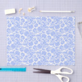 Papier Mousseline Poudre Damas Florales Bleues Et Blancs (Artisanat)